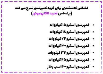 اطلاعات کمپرسور براساس قدرت موتور